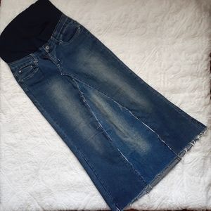 Maternity Denim Maxi Skirt Size Medium Jean Ancle Length Distressed
